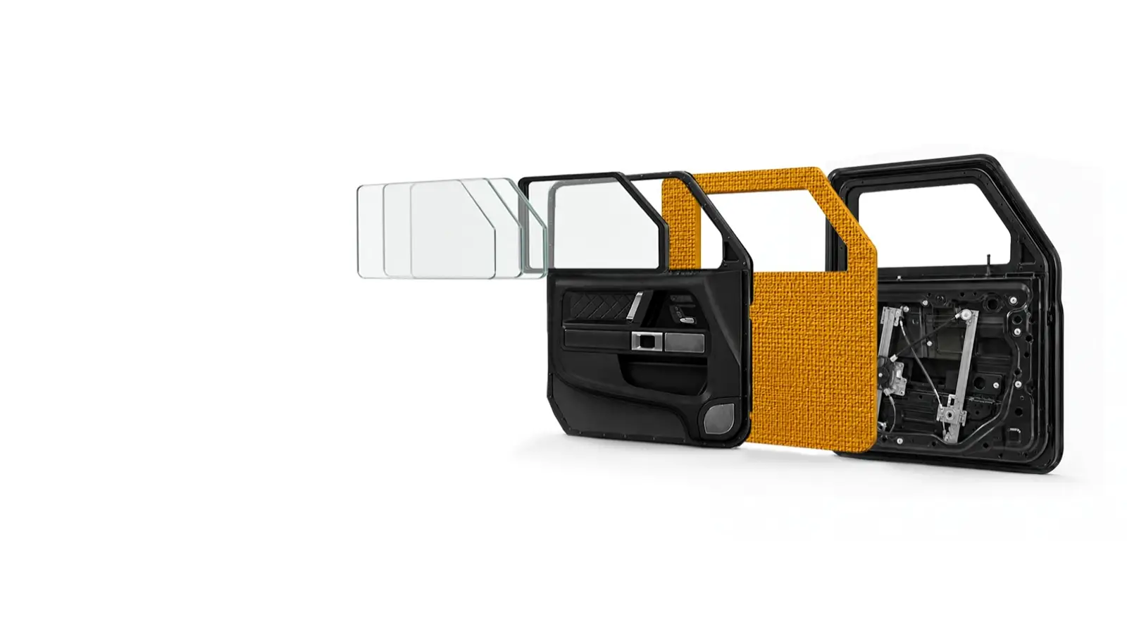 Capas de blindaje de una puerta: Kevlar, vidrio blindado y acero